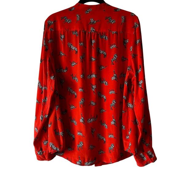 C. Wonder 100% Silk Red with Zebra Motif Button Down Blouse Size XL - Picture 2 of 5